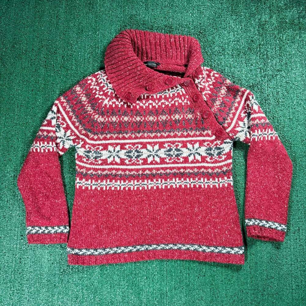 Vintage Womenâs One on One Red Fair Isle Knit Sweater XL